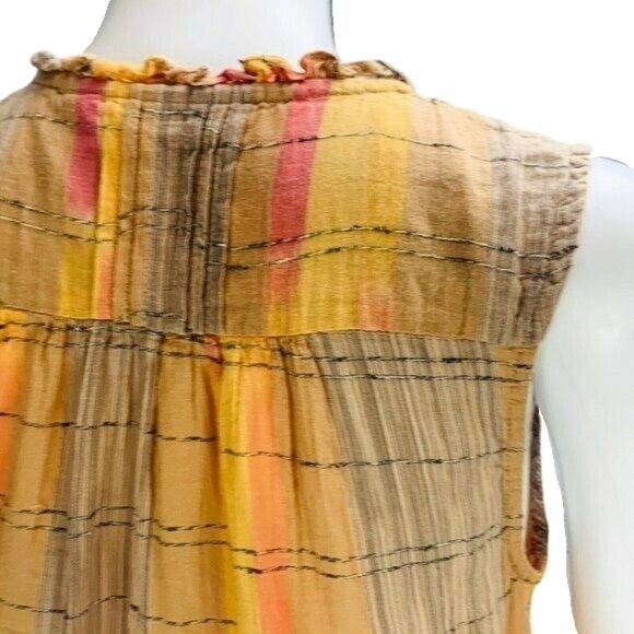 Anthropologie | Holding Horses Pleated Faye Tank Blouse Peplum Orange Size 4 - Picture 5 of 10